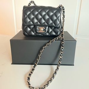 AUTHENTIC Chanel mini square flap in black